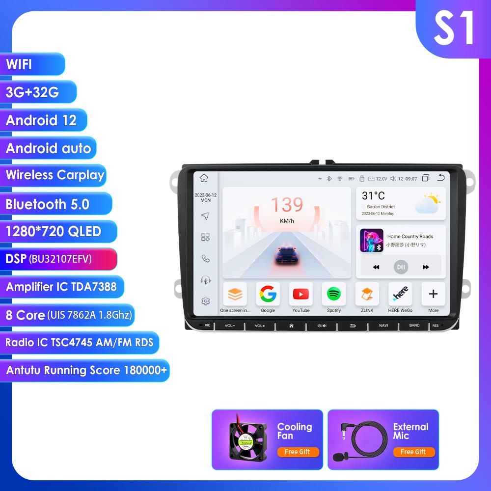 Hizpo Carplay 4G 9 дюймов 2Din Android 13 автомобильный мультимедийный проигрыватель для Volkswagen Skoda Octavia Golf 5 6 Touran Passat Polo Jetta интеллектуальное авторадио