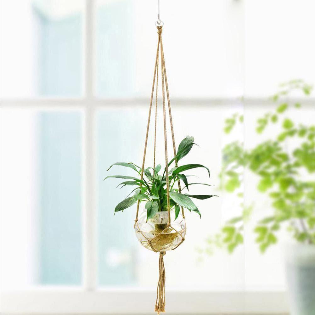 1pc Flower Pot Hemp Rope Hanging Net Straw Macrame Plant Hanger Garden Holder Legs Hanging Rope Basket Garden Balcony Decor