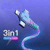 Светящийся зарядный кабель 3 в 1, USB-кабель для быстрой зарядки 2.1A со светящимся освещением для Samsung Iphone XiaoMi HuaWei