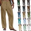 Men's Summer Beach Comfortable Breathable Loose Cotton Linen Pants Yoga Drawstring Elasticated Trousers