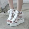Горячая печать Досуг танкетка женская обувь 2024 Летняя обувь женские сандалии платформа шнурки высокие каблуки повседневная обувь Womanxf45