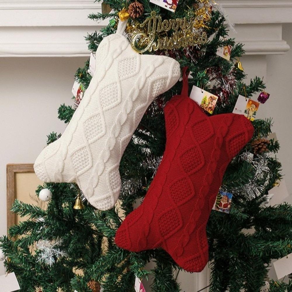Large Capacity Christmas Stocking Bone Shape Hanging Ornament Festival Gift Storage Bag  Fireplace