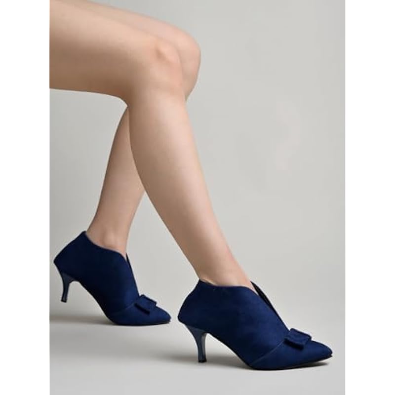 Shoetopia Women'S Bluesuede Ankle Boot Heels Pointed Toe With Bow Detail, Stylish & Comfortable Shoes Eu40