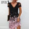 HNXC Женская мода лето весна короткие рукава V-образный вырез повседневные платья