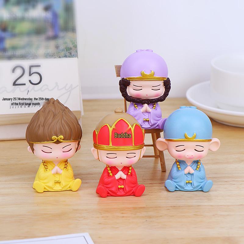 Journey to the West 4-Piece Desktop Ornament: Tang Monk, Sun Wukong, Zhu Bajie & Two Disciples for Car Interior Decor