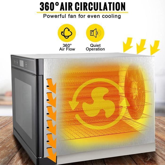 Déshydrateur Alimentaire - VEVOR - 6 Plateaux - Acier Inoxydable - Écran Tactile - 30x33 cm