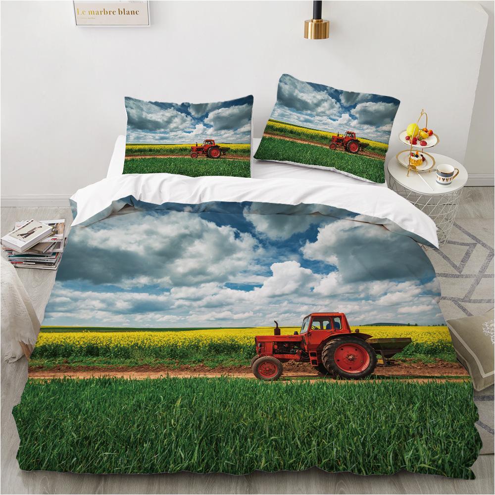 Tractor Duvet Cover Set Bedspread Full Queen King Size,Monster Truck Bedding Set Bed Set Farm Tool Cart Comforter Cover Set
