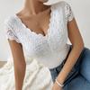 2025 Summer European & American Solid Lace-Trim Deep V Backless Bodysuit