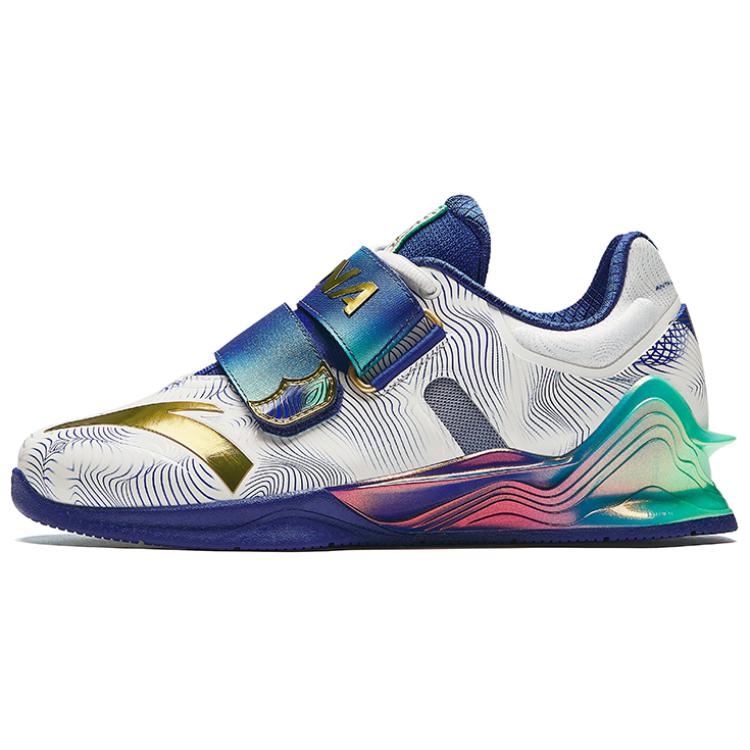 Anta National Team Color Professional Squat Weightlifting Sports Non-Slip Durable Low-Top Training Shoes Men Sneaker White Blue 412440101-6