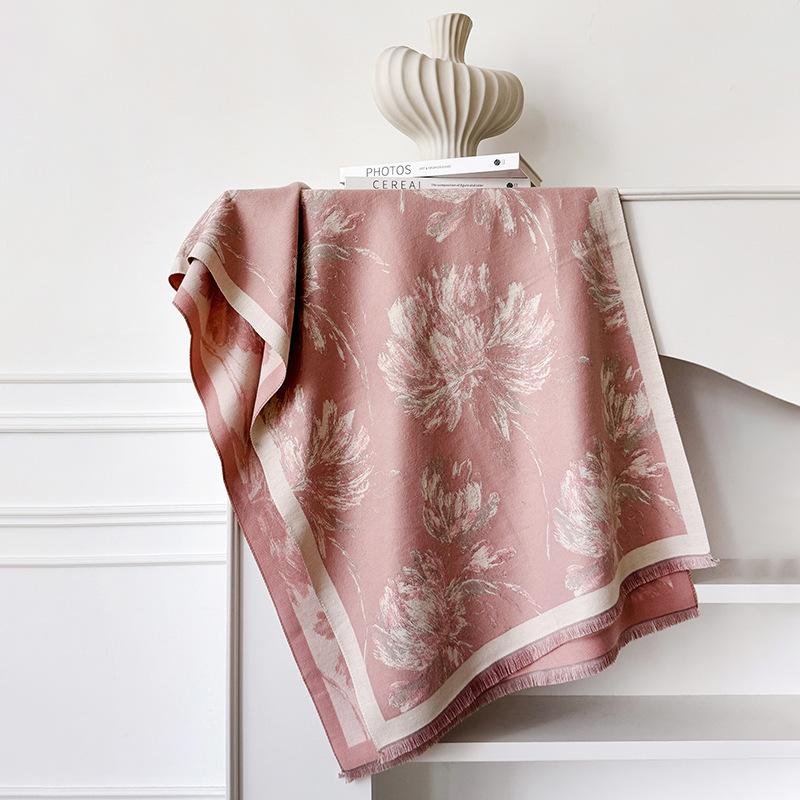 Elegant Flower Print Pashmina Scarf Ultra Soft And Warm Wraps  Shawls Featuring Fringe Autumn And Winter Outdoor Essential