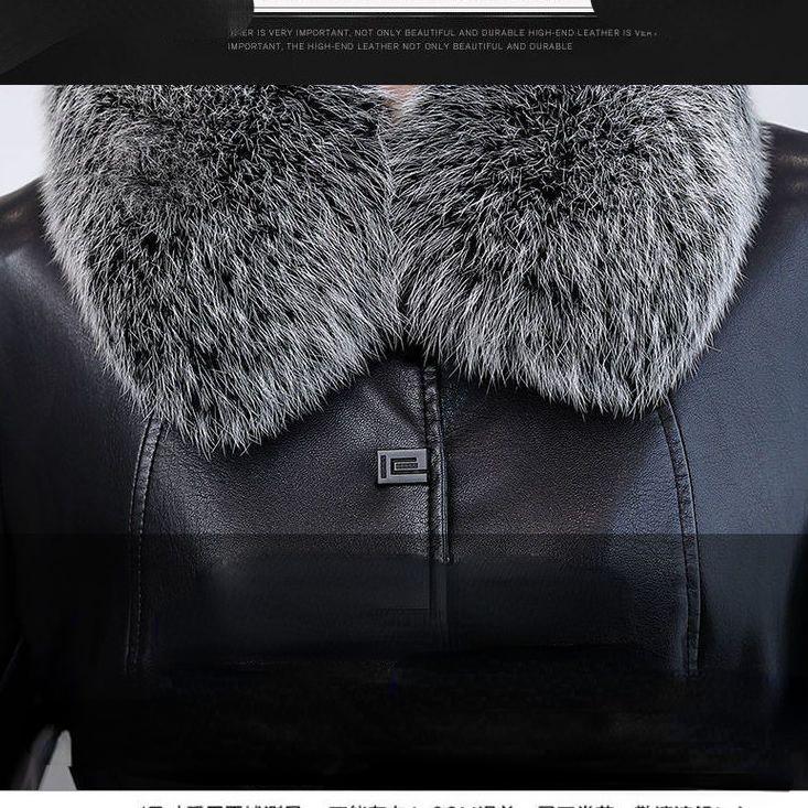 Осенне-зимнее теплое утолщенное лисье меховое женское длинное кожаное пальто-ветровка красного, черного цвета, тонкое модное пальто