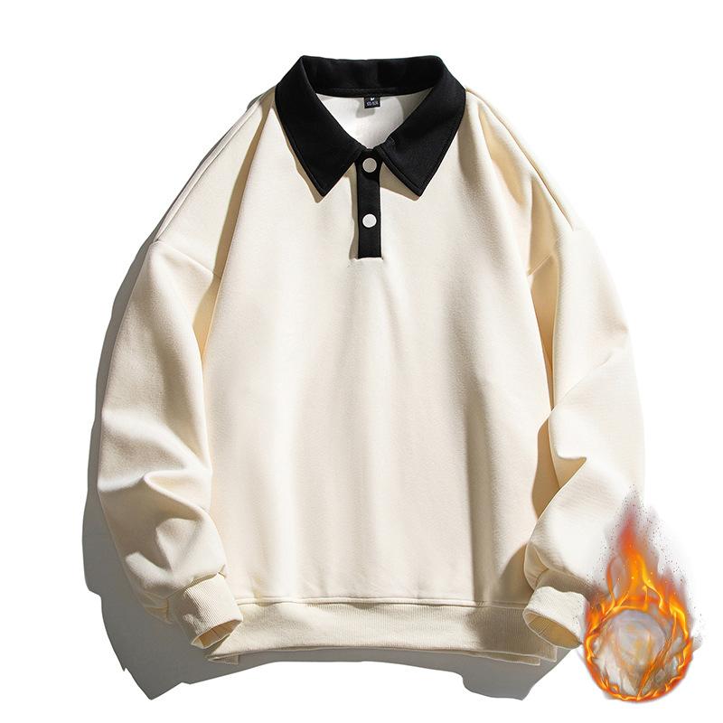 New Autumn and Winter Velvet Trendy Lapel Fashion Sweatshirt for Teenagers and Men's Trendy Brand Loose Casual Sweatshirt