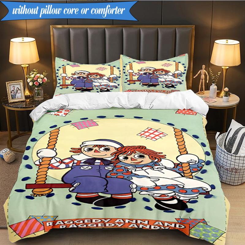3PCS Raggedy Ann And Andy Adventure Bedding Set 2D Printing (Includes 1 Duvet Cover + 2 Pillowcases Coreless), Bedroom decor,Fan gift
