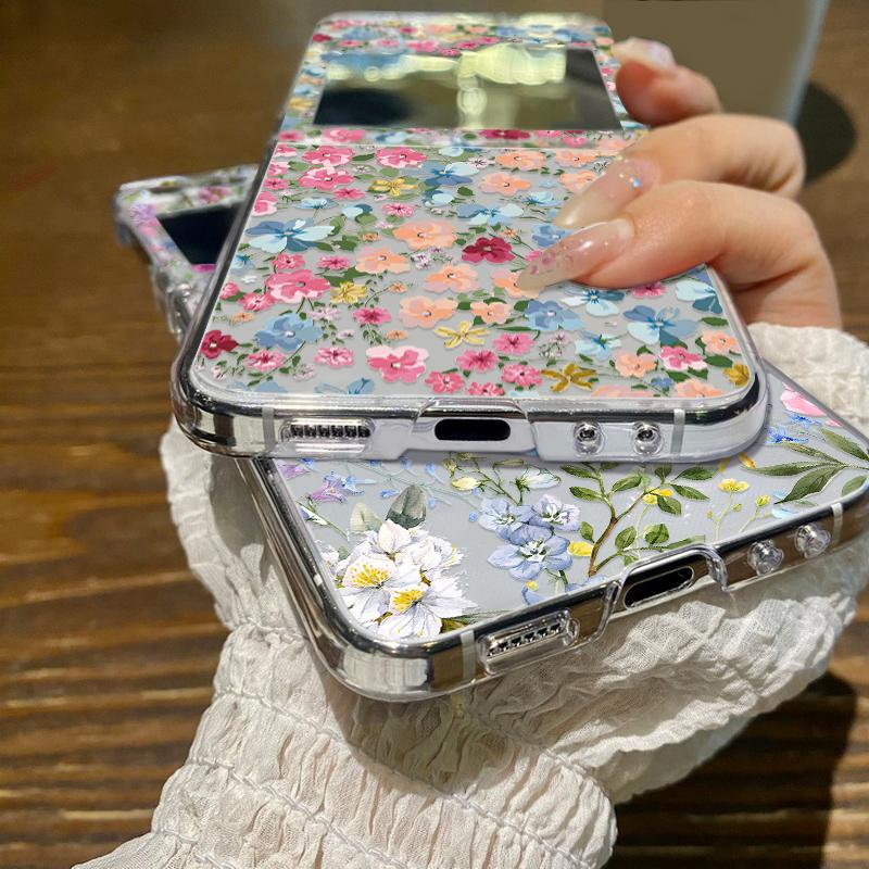 Роскошный Чехол для Телефона с Цветочным Принтом Для Samsung Galaxy Z Flip5 Flip7 Flip6 Жесткий ПК Складная Крышка Для Samsung Z Flip 7 5 4 3 6