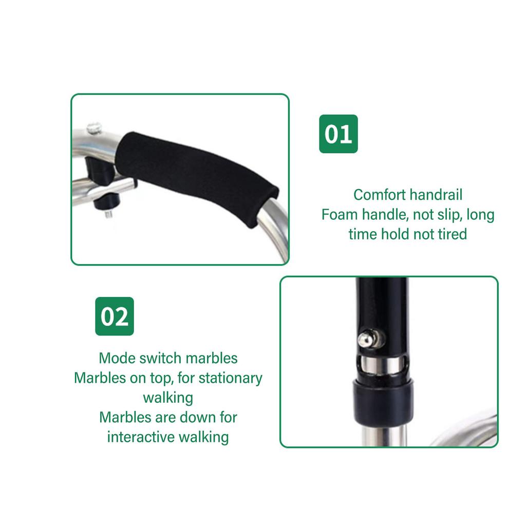 Elderly Folding Walker 6 Height Adjust Stainless Steel Senior Walking Aid with Wheels