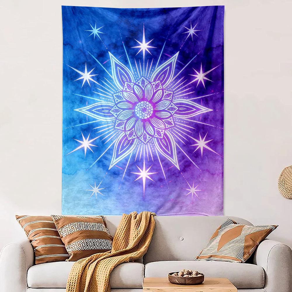 Mandala Flower with Cosmic Starry Background Patterned tapestry home decor, suitable for bedroom and living room, gift