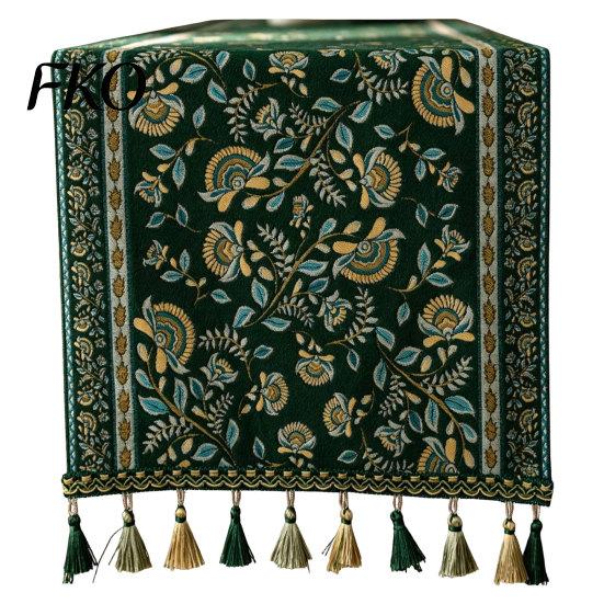 Jacquard Table Runner Runner, Vintage Floral Elegant Decorative with Tassels for Dining Home Party Decor High