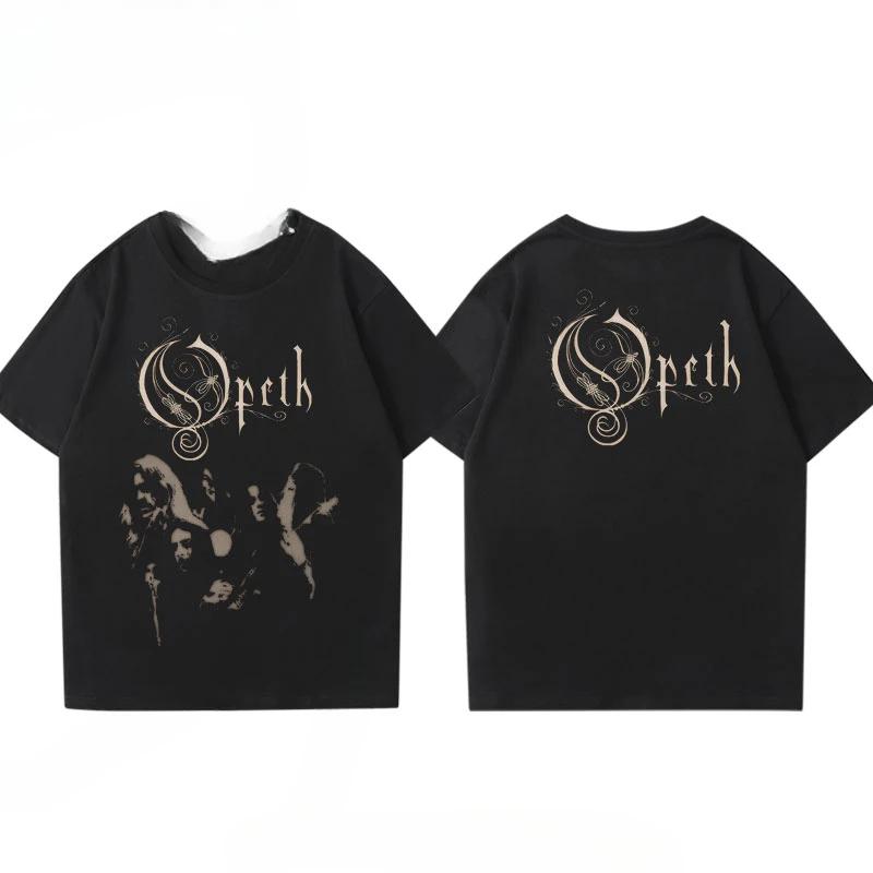 Vintage Progressive Death Metal Band Printed Tshirt for Unisex and Women Fashion Opeth Band ShortSleeved Tees Cotton Streetwear