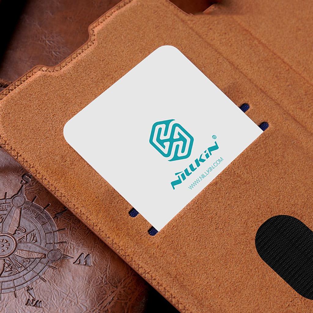 Откидной чехол Nillkin Qin Leather Pro для Samsung Galaxy S23+ с защитой камеры, коричневый