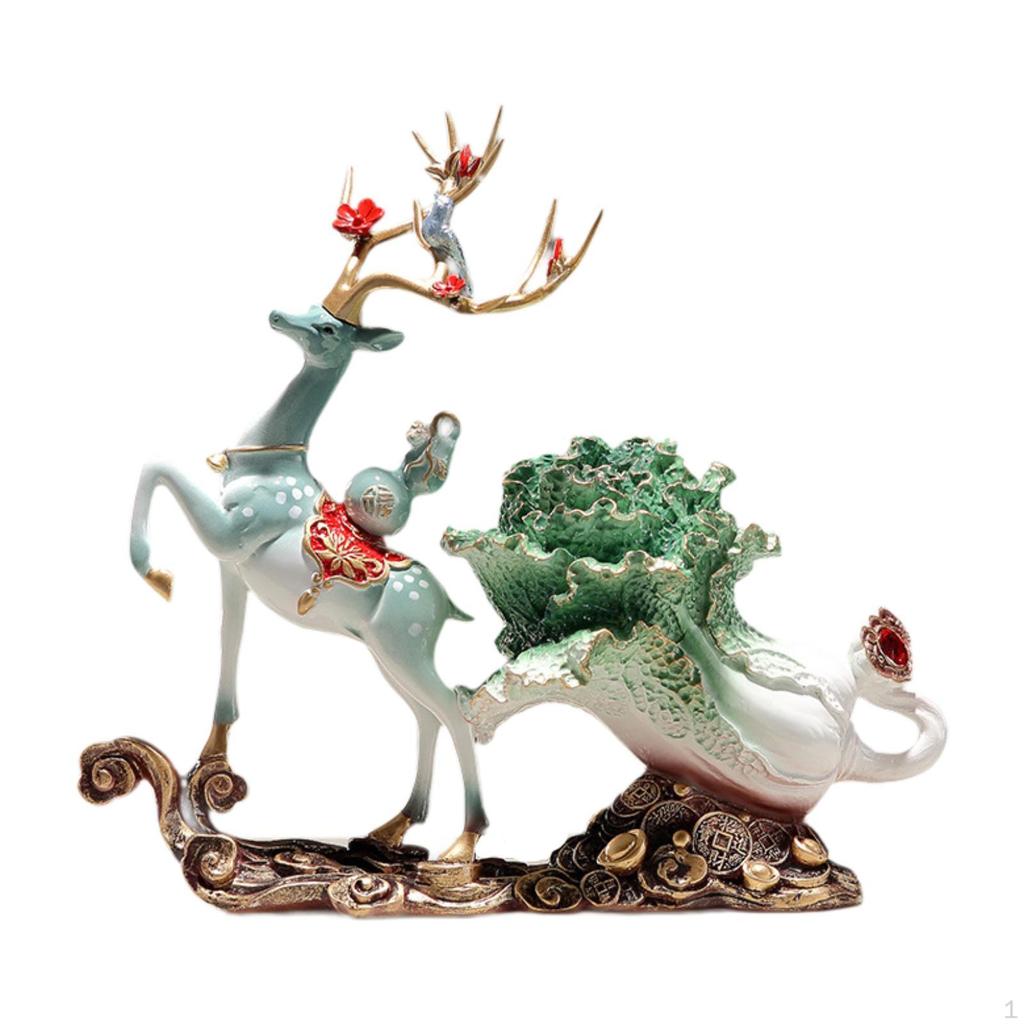 Deer Statue Decorative Figurine Elk Tabletop Ornament, Prosperity Sculpture for Fireplace Cabinet