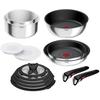 [Online Exclusive] T-fal 14-Piece Removable Handle Pot and Pan Set, Induction and Gas Compatible, Includes Two Dedicated Handles, Free of PFOA and Oth