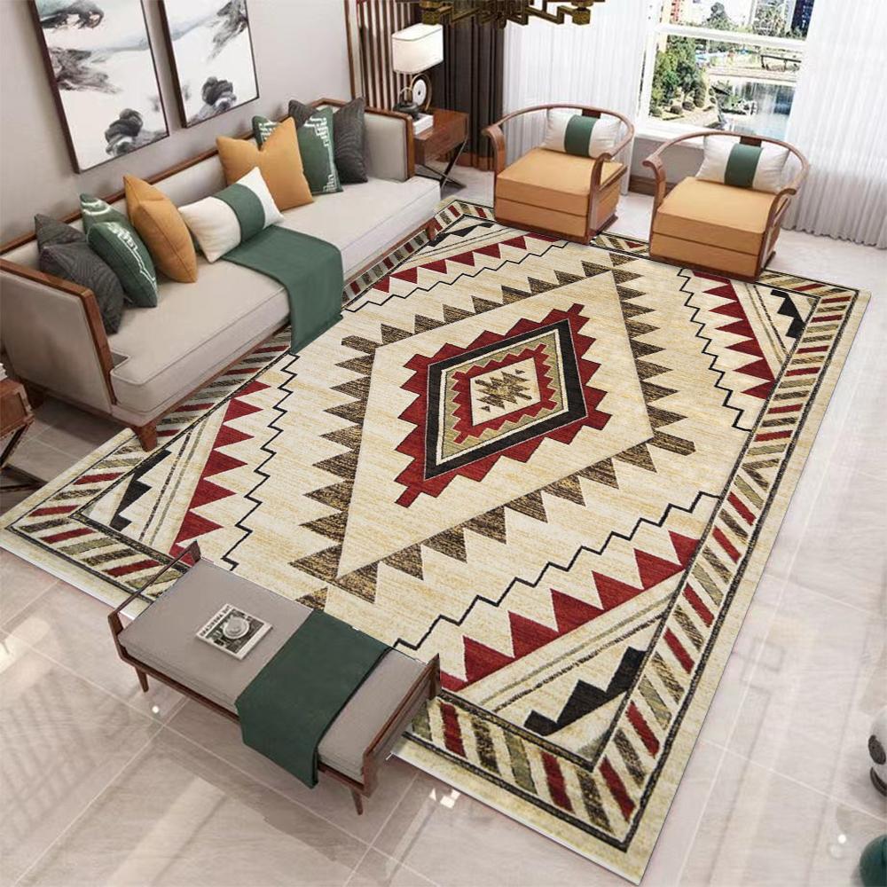 Beige Ethnic Style Floor Mat Artistic Sense Bedroom Carpet Soft Living Room Mat Farmhouse Living Room Entrance Non Slip Carpet