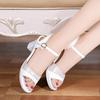 "Women's 2021 Summer Sandals: High Thick Heels, Peep Toe, Single Buckle Strap, Patent Leather Color Block"