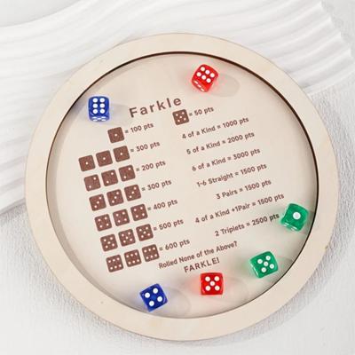 Деревянный поднос для игральных костей Farkle с 6 кубиками для взрослых, семейных вечеринок, обучающих многопользовательских интерактивных классических игральных костей