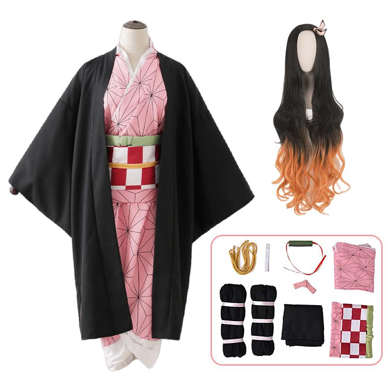 Взрослые дети аниме «Убийца демонов» Камадо Незуко Косплей Кимоно Кимэцу Но Яиба Незуко Парик Костюмы Одежда Хэллоуин Кимоно Униформа