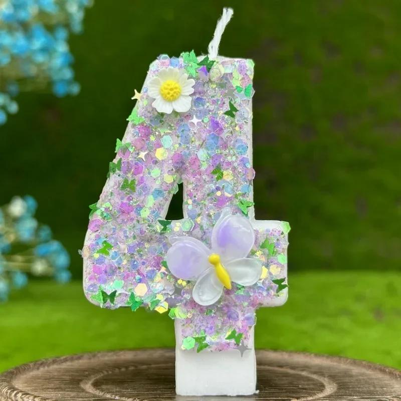 2026 New 0-9 Digits DIY Birthday Candles Butterfly Flowers Children's Birthday Girls Number Cake Decorations Candle Room Decor