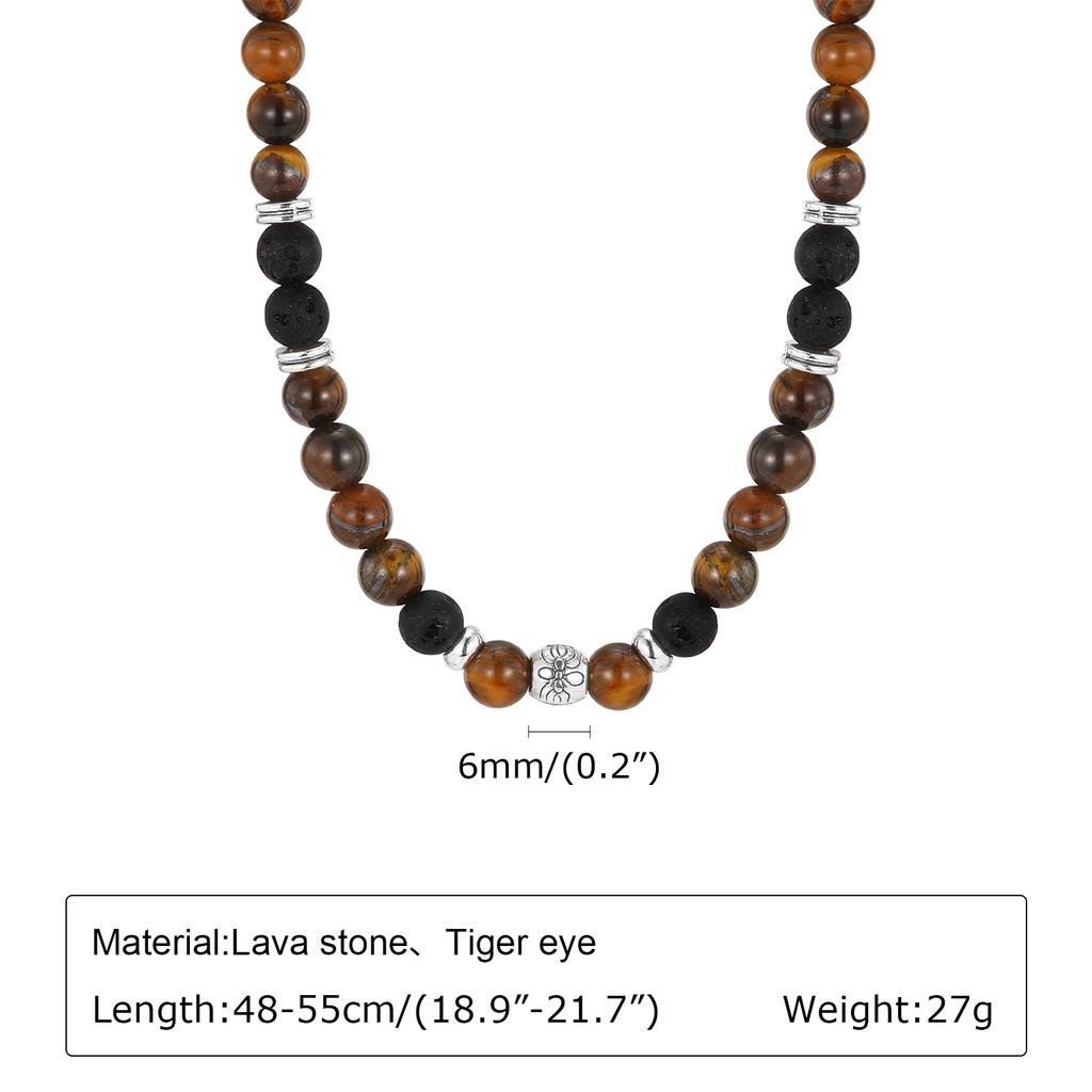 Tiger Eye Stone Beads Necklace for Men Boys,Casual Black Brown Beaded Collar,Summer Beach Jewelry Gifts