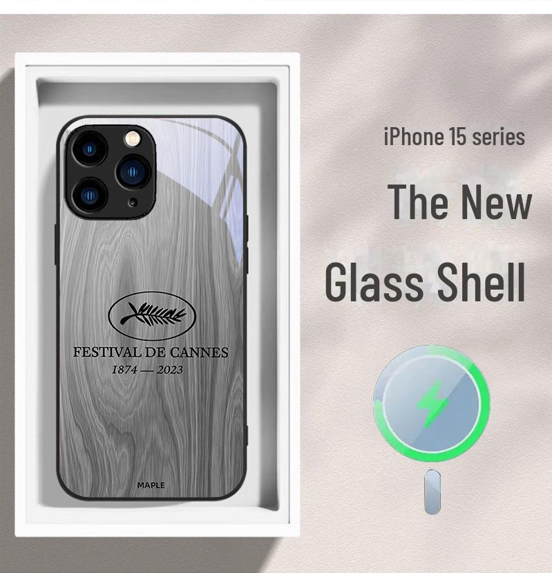 Wood Grain Magnetic Phone Case for Apple 13, 12mini, iPhone 11, 14/15 Pro. Silver Cannes Design, Anti-drop and Simple.