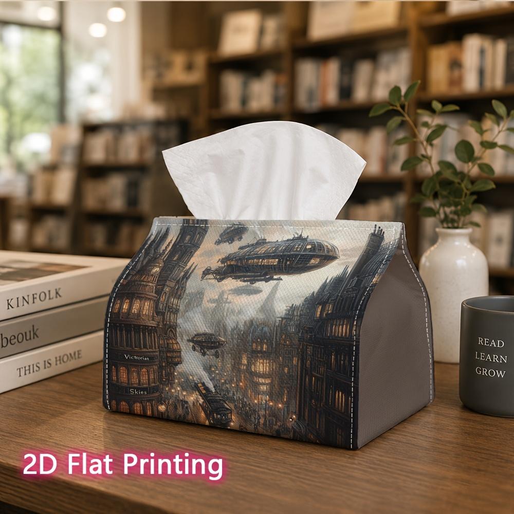 1pc, 2d Flat Printing, Tissue Box Steampunk Urban Landscape Pattern Printed Tissue Box, Durable Decoration, Living Room, Bedroom, and Carr, an Ideal C