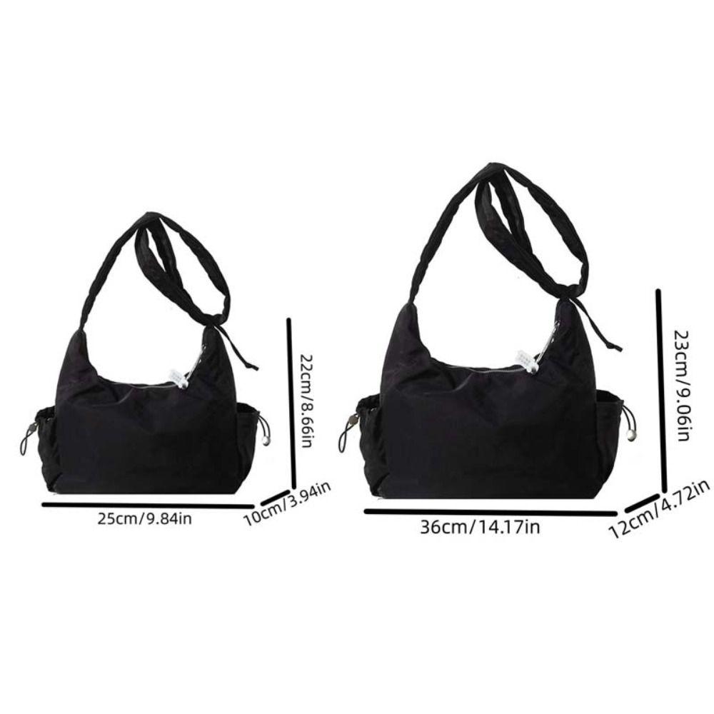 Zipper Pleated Straps Handbag Nylon Cloth Crossbody Bag Underarm Bag Drawstring Shoulder Bag Daily