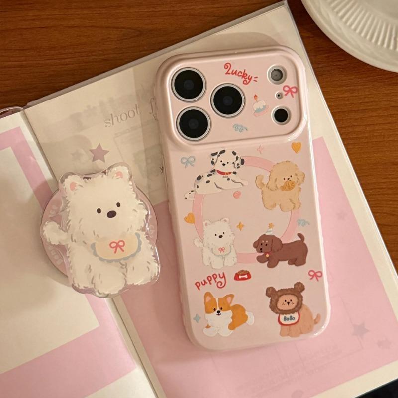 Милый Магнитный Чехол-Подставка для iPhone 17 16 15 14 13 12 Pro Max 11 3D Мультяшный Щенок Милая Собака Мягкий ТПУ Чехол-Держатель для Телефона