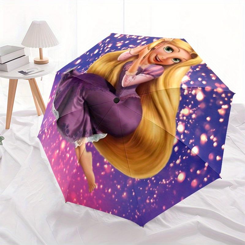 1pc Princess Rapunzel Automatic Folding Umbrella: Compact 8-rib Design Cartoon Travel Companion for Outdoor, Casual Accessory