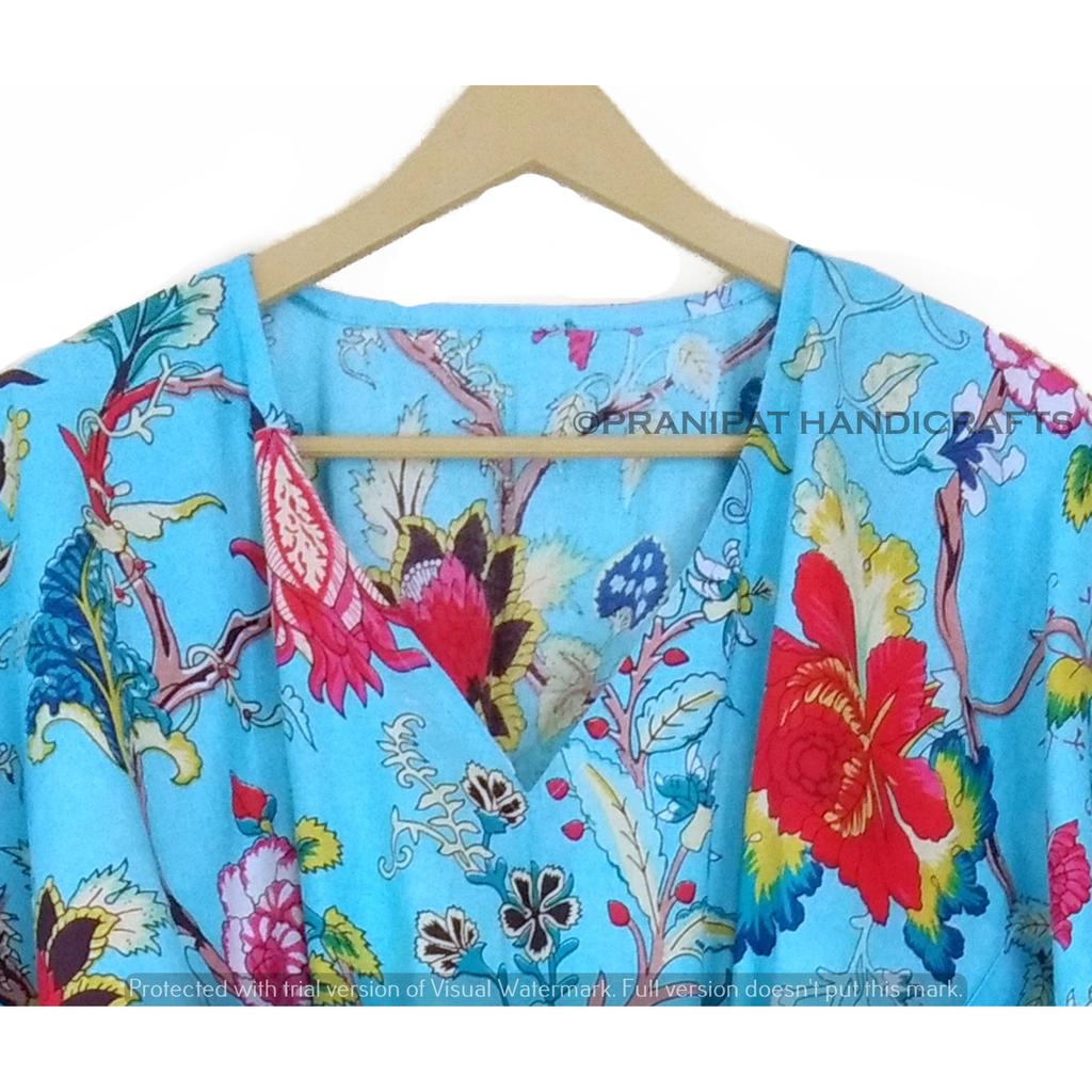 Индийское бирюзовое длинное хлопковое платье с цветочным принтом плюс макси женское платье-кафтан CKFTN-SCRN-FULL-BUYIT-050