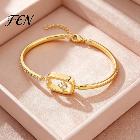 Elegant Lightweight Wrist Chain Sparkly Zircon Bangle Bracelet for Women, Shiny Geometric Rhinestone Anniversary Present Her Adjustable Bracelet,