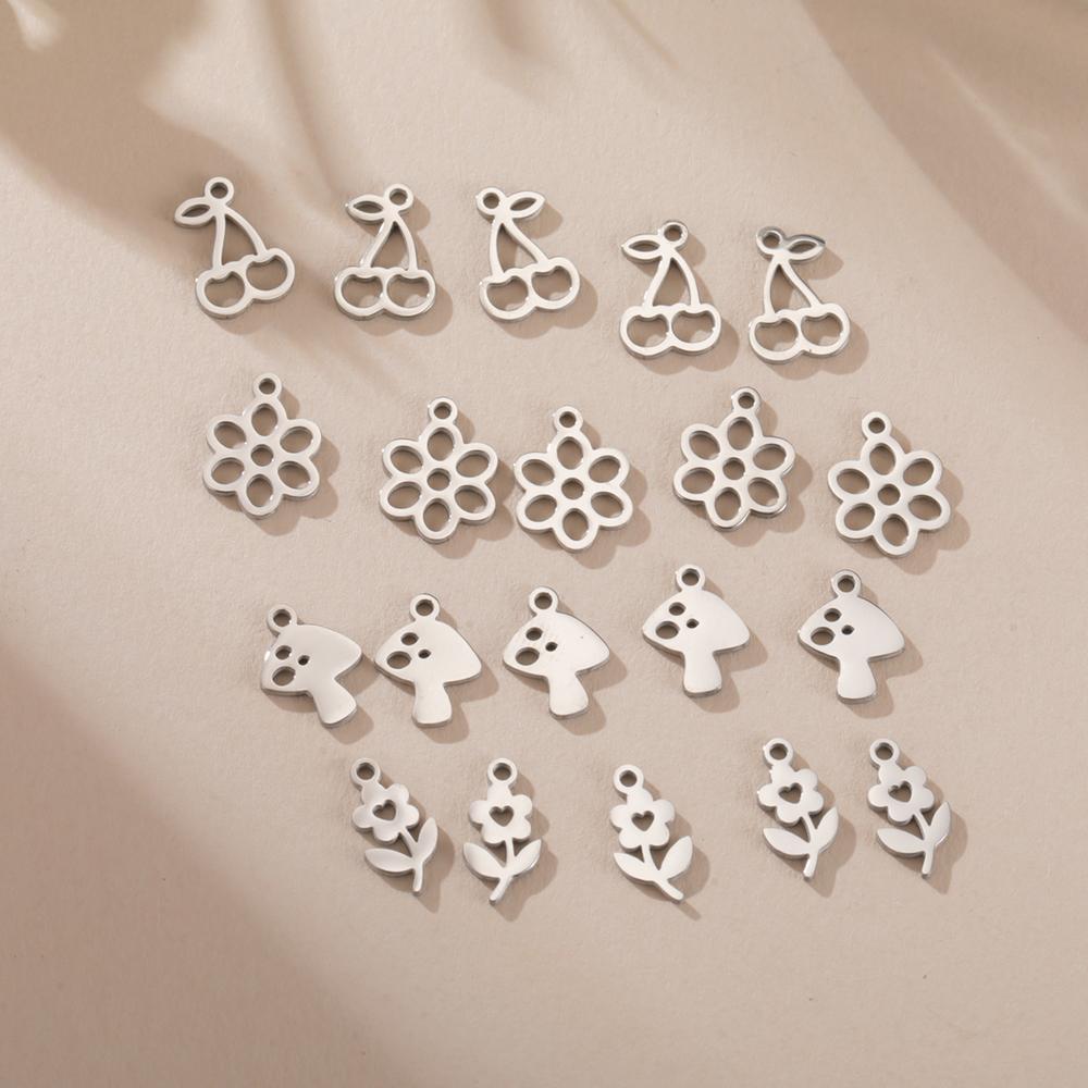 5pcs/Lot Mushroom Cherry Flower Stainless Steel Charms For Jewelry Making DIY Bracelet Necklace Acccessories