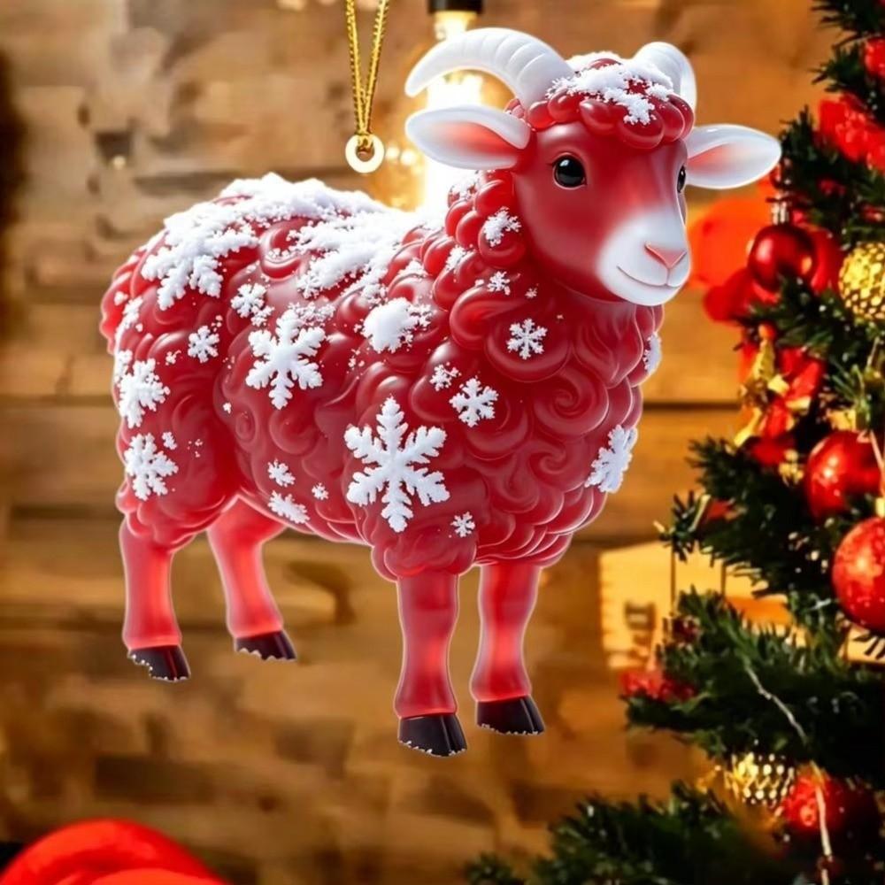 2D Flat Car Sheep Pendant Acrylic Car Rearview Mirror Keychain Christmas Decor