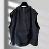 Мужской летний жилет с капюшоном на молнии и половиной планки без рукавов в стиле хип-хоп, жилет, однотонный быстросохнущий жилет с большими карманами