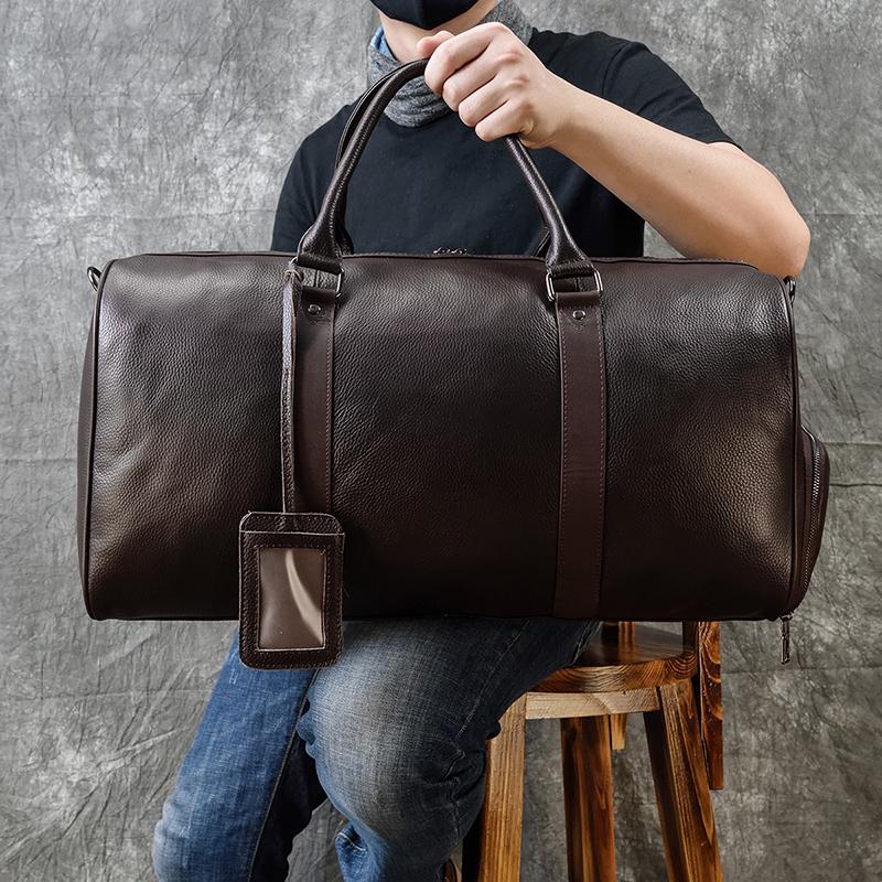 Luxury Genuine Leather Men Women Travel Bag Cow Leather Carry On Luggage Bag Travel Shoulder Bag Male Female Weekend Duffle Bag CLE