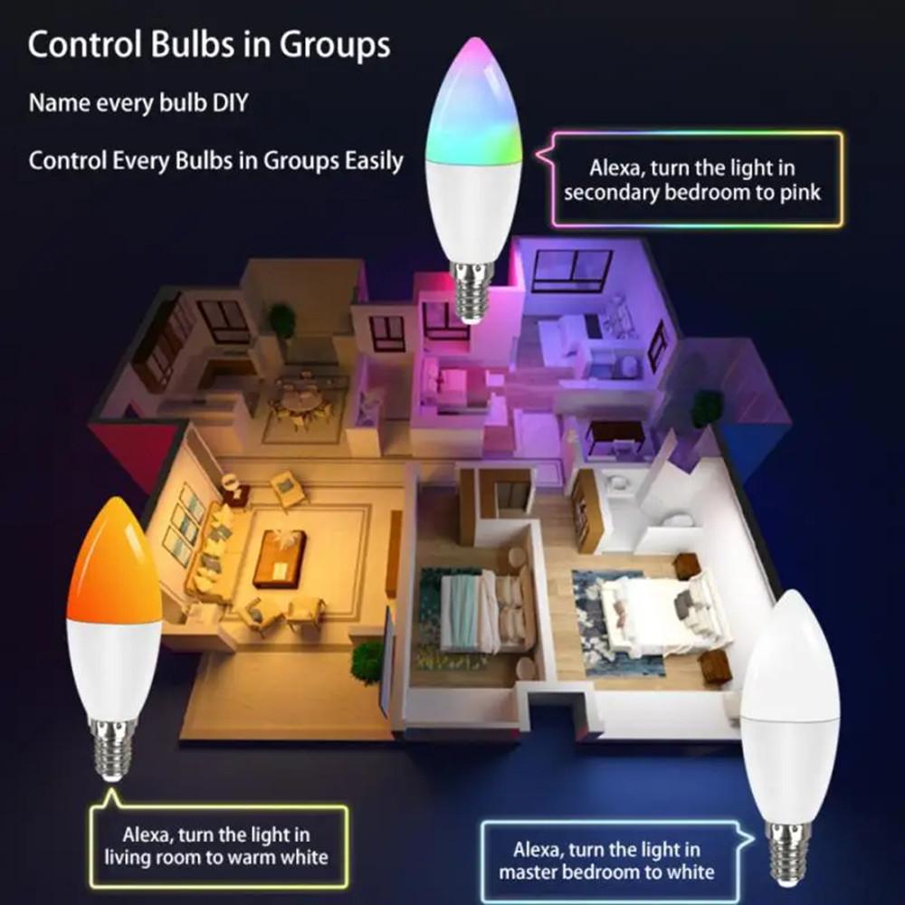 Светодиодная интеллектуальная лампочка E14 RGB Bluetooth 220 В свечные хрустальные лампы с регулируемой яркостью управления через приложение для умного дома, спальни, гостиной