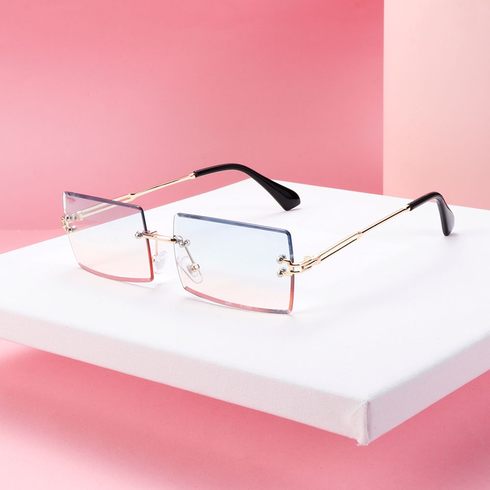 Trendy Rimless Summer Eyewear Rectangle Sun Glasses Square Sunglasses Fashion Sunglasses Shades