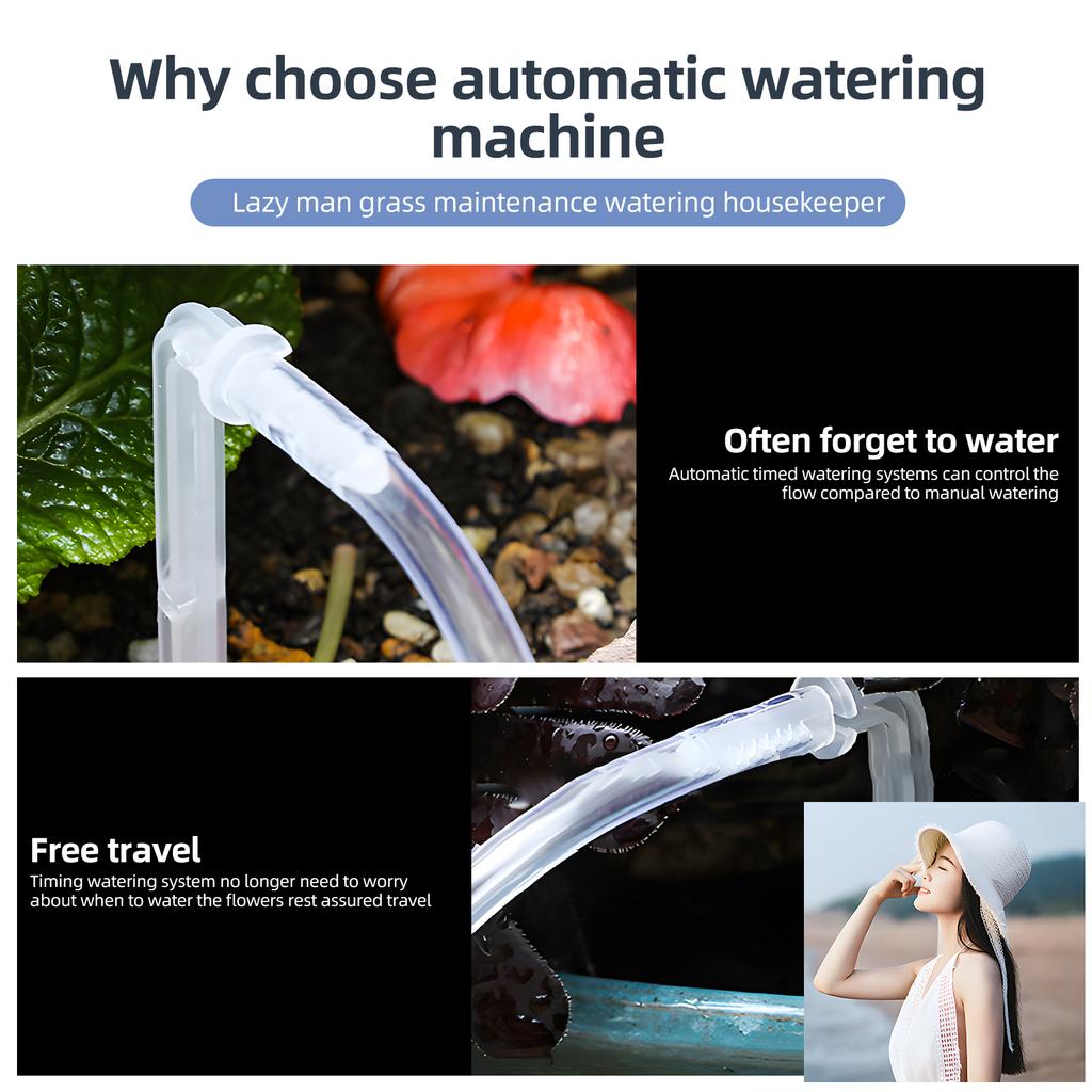 3W Solar Automatic Watering Device Dual Pump Timed Irrigator for 15 Pots LCD Display USB/Solar