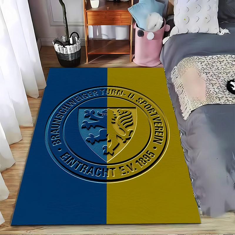 Blue and Yellow Lion Emblem Carpet suitable as a non-slip mat for the living room or bedroom sofa