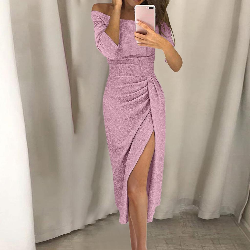 Женское модное сексуальное облегающее платье без бретелек с высоким разрезом и половиной рукава