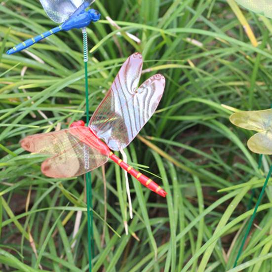 24 шт., 8,5 см, искусственная стрекоза, украшение для садового кола, устойчивое к атмосферным воздействиям, репеллент от мух, имитация шипа стрекозы, открытый длинный столб, 3D орнамент в виде стрекозы