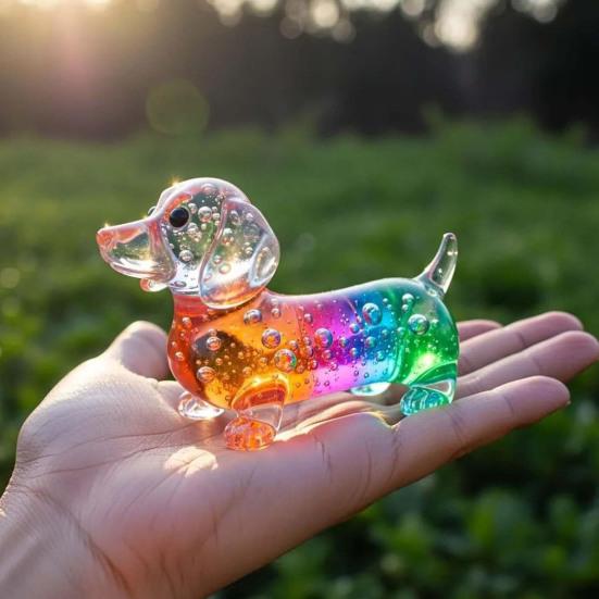 Юшэн Цветные Стеклянные Украшения Собаки Радужный Градиент Фигурки Щенков Декоративная Скульптура Собаки Подарок на Праздники Дни Рождения
