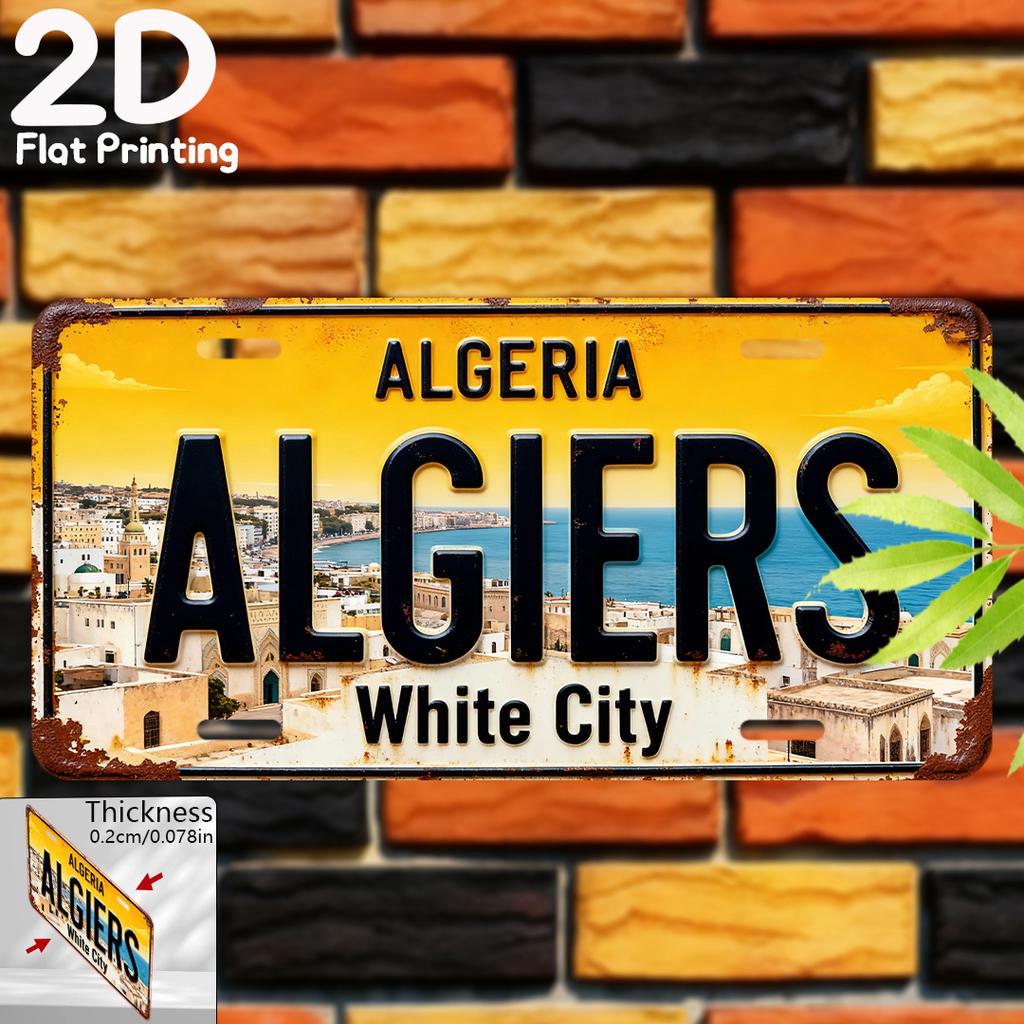Algiers Algeria White City Tin Sign Vintage Durable Metal Plaque Wall Decor Home Office Bar Man Cave Wall Art